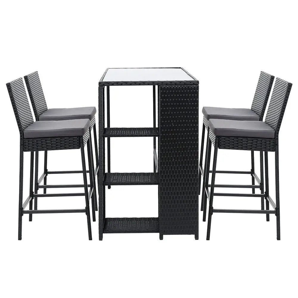 Gardeon 5-Piece Outdoor Bar Set Patio Dining Chairs Wicker Table Stools - Furniture > Outdoor