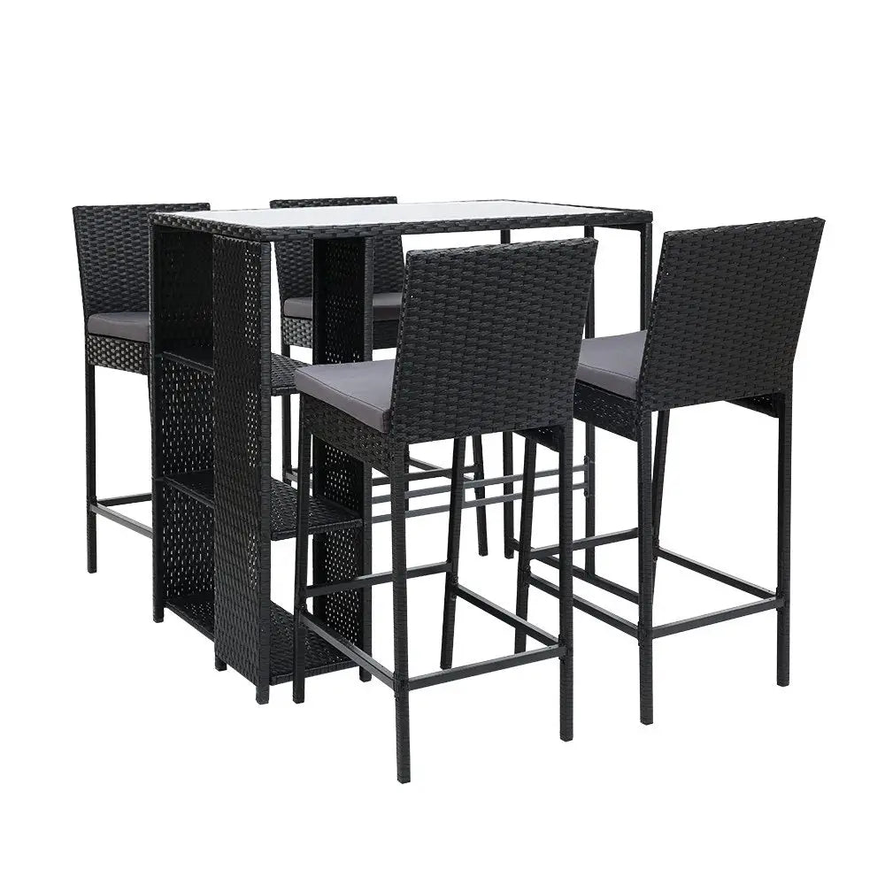Gardeon 5-Piece Outdoor Bar Set Patio Dining Chairs Wicker Table Stools - Furniture > Outdoor