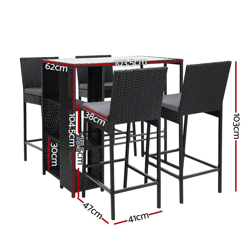 Gardeon 5-Piece Outdoor Bar Set Patio Dining Chairs Wicker Table Stools - Furniture > Outdoor
