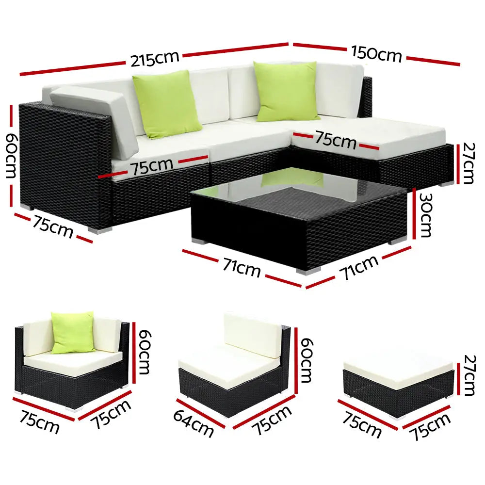 Gardeon 5-Piece Outdoor Sofa Set Wicker Couch Lounge Setting 4 Seater - Furniture > Outdoor