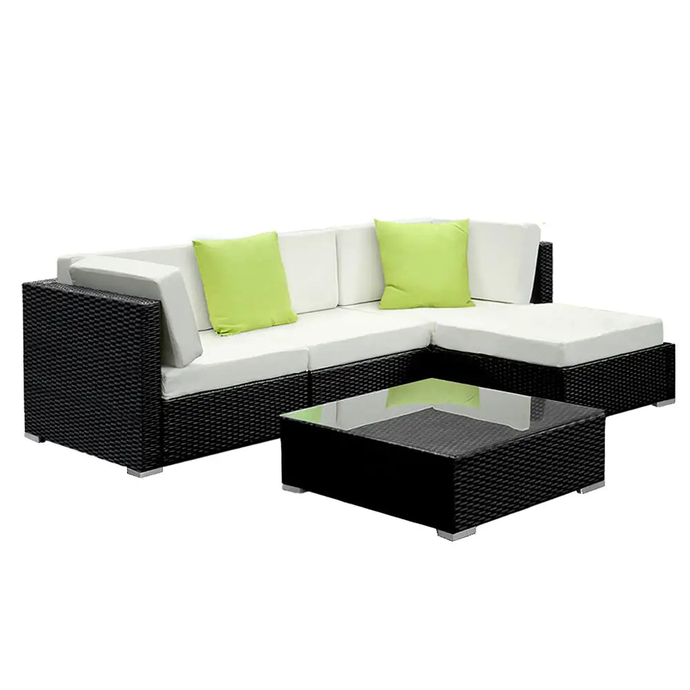 Gardeon 5-Piece Outdoor Sofa Set Wicker Couch Lounge Setting 4 Seater - Furniture > Outdoor