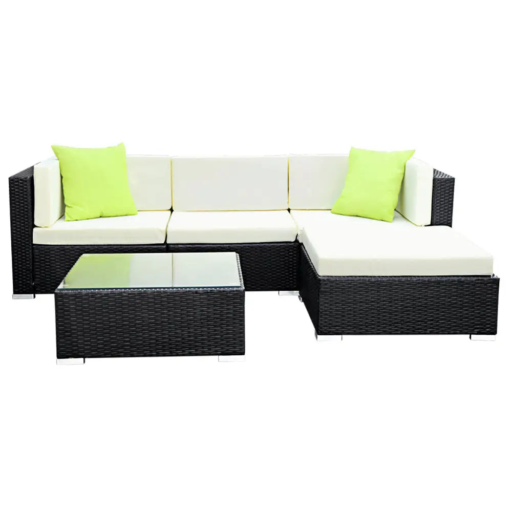 Gardeon 5-Piece Outdoor Sofa Set Wicker Couch Lounge Setting 4 Seater - Furniture > Outdoor