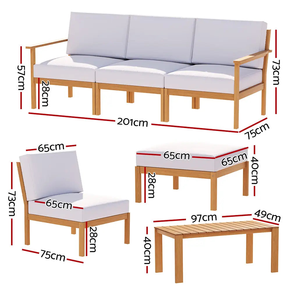Gardeon 5-Seater Outdoor Sofa Set Wooden Lounge Setting 6PCS - Furniture > Outdoor