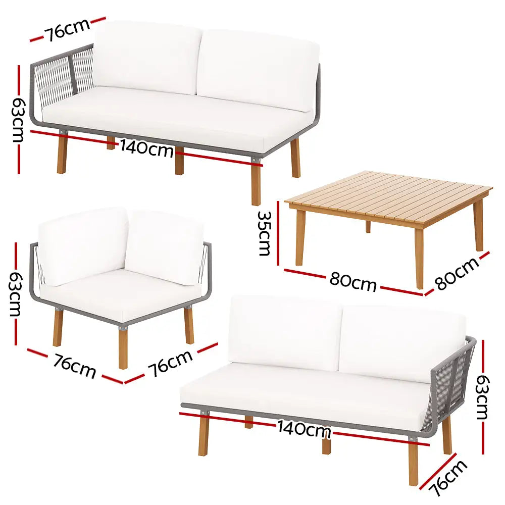 Gardeon 5-Seater Outdoor Sofa Set Wooden Lounge Setting Aluminum - Furniture > Outdoor