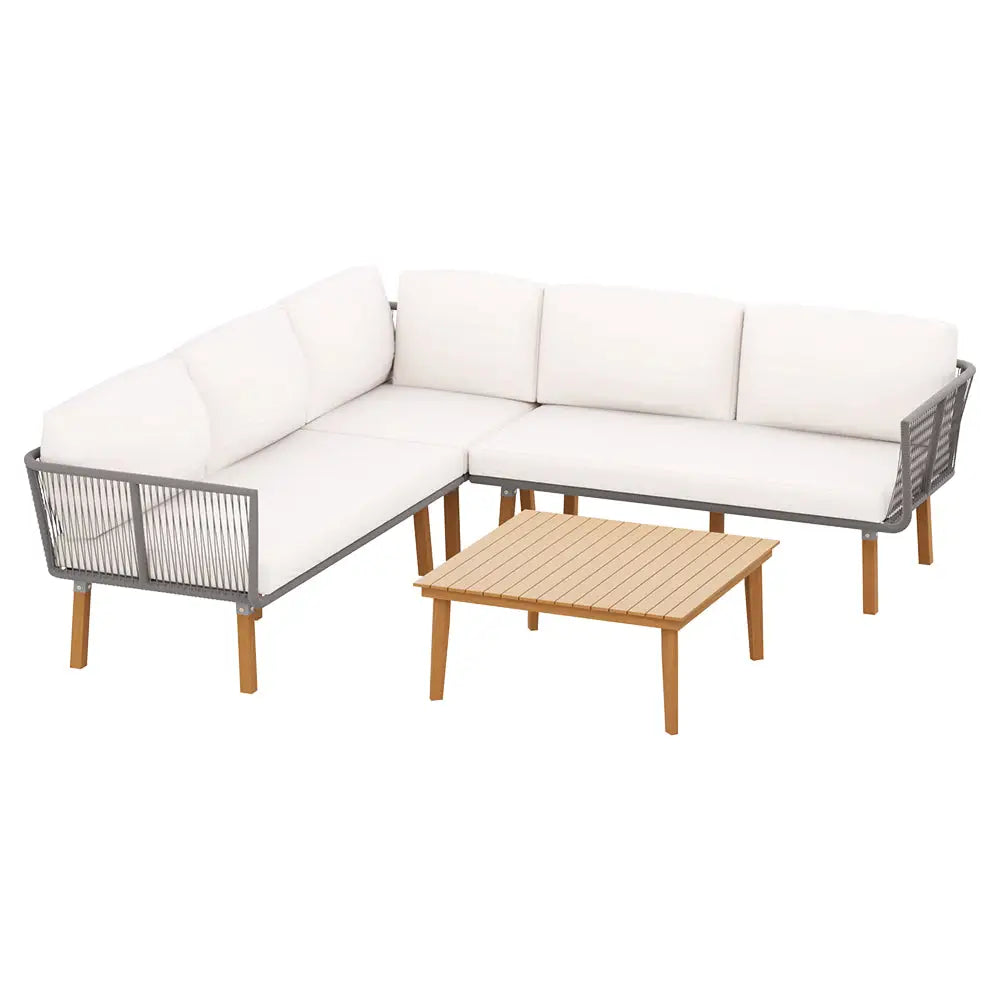 Gardeon 5-Seater Outdoor Sofa Set Wooden Lounge Setting Aluminum - Furniture > Outdoor
