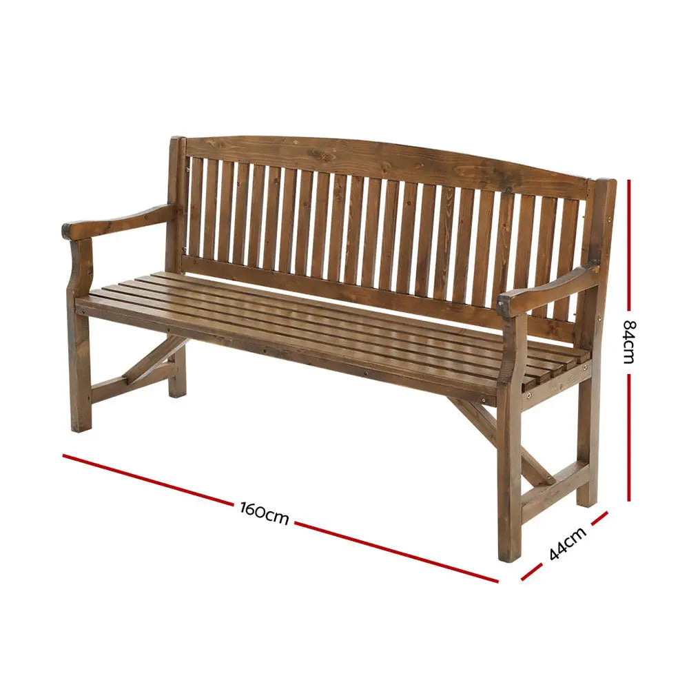 Gardeon 5FT Outdoor Garden Bench Wooden 3 Seat Chair Patio Furniture Natural - Furniture > Outdoor