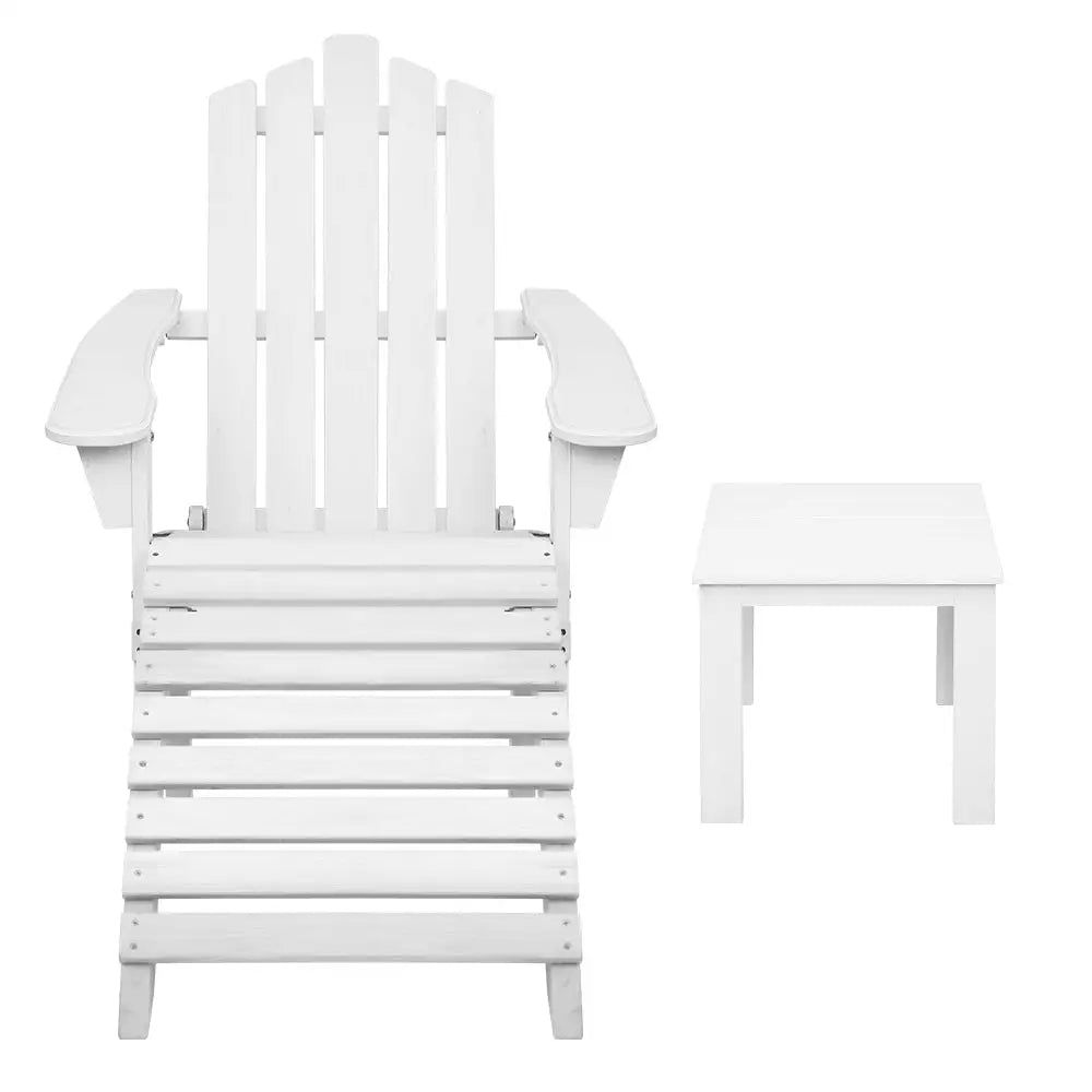 Gardeon 5PC Adirondack Outdoor Table and Chairs Wooden Sun Lounge Patio Furniture White - Furniture > Outdoor