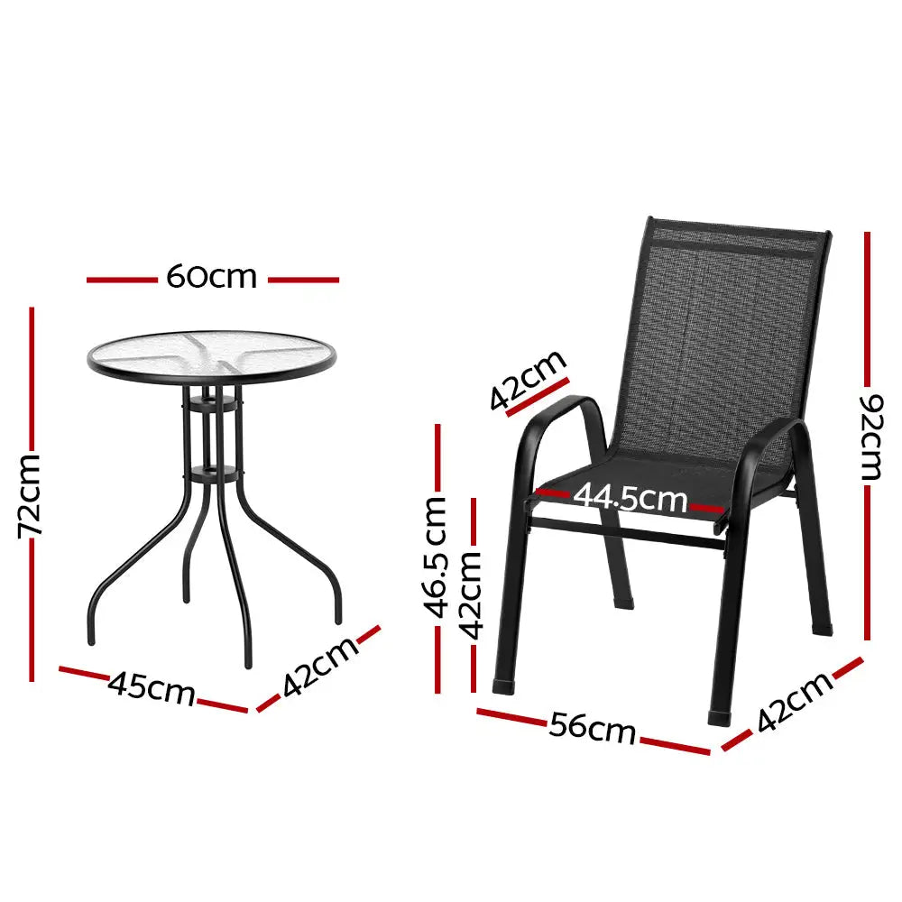 Gardeon 5PC Bistro Set Outdoor Table and Chairs Stackable Outdoor Furniture Black - Furniture > Outdoor