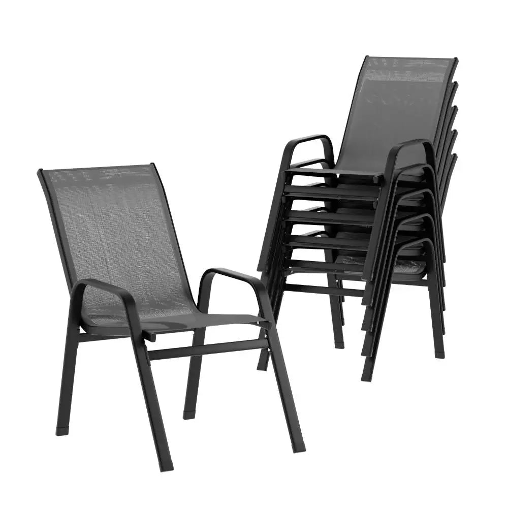 Gardeon 6PC Outdoor Dining Chairs Stackable Lounge Chair Patio Furniture Grey - Furniture > Outdoor > Outdoor Chairs
