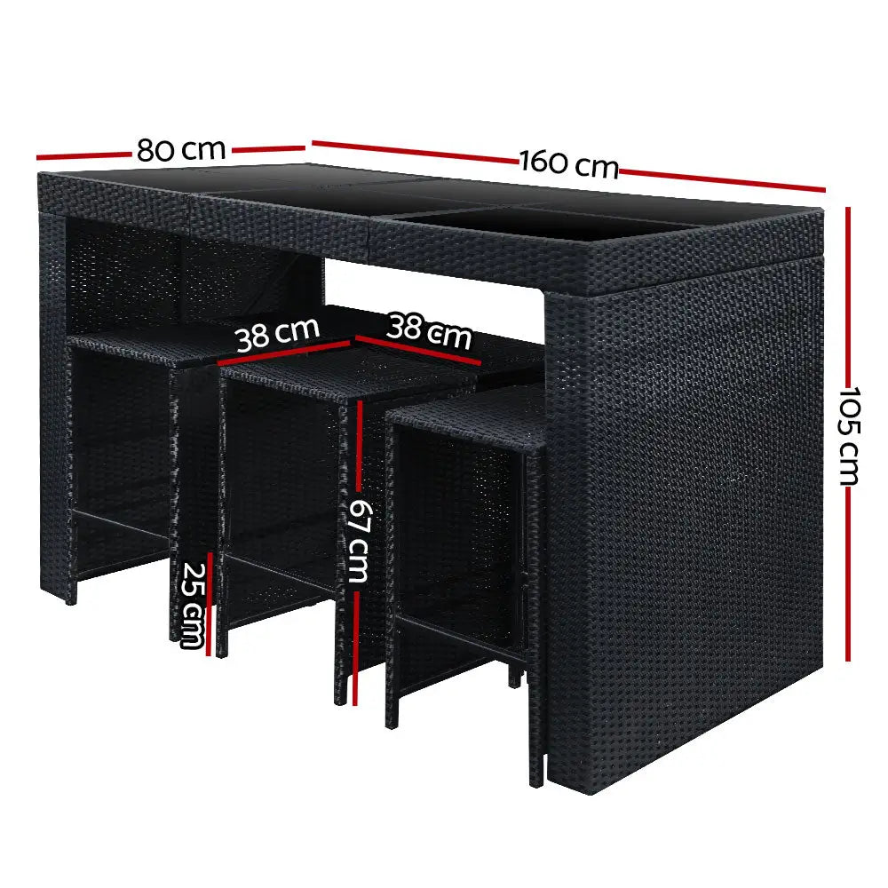 Gardeon 7-Piece Outdoor Bar Set Dining Table Stools Wicker Patio Setting - Furniture > Outdoor