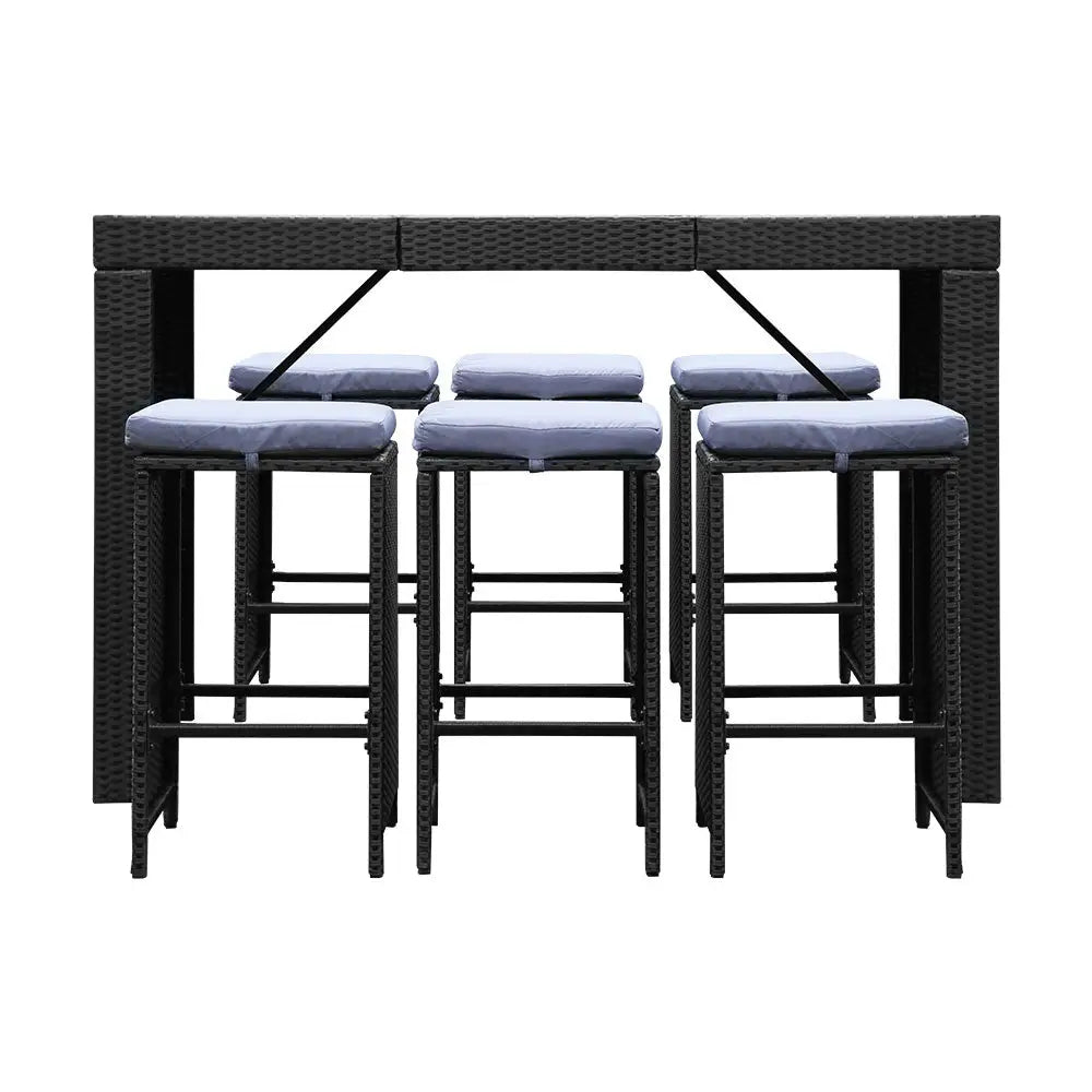Gardeon 7-Piece Outdoor Bar Set Dining Table Stools Wicker Patio Setting - Furniture > Outdoor