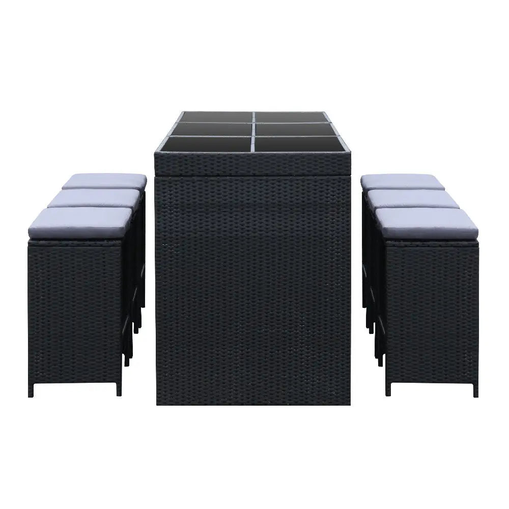 Gardeon 7-Piece Outdoor Bar Set Dining Table Stools Wicker Patio Setting - Furniture > Outdoor