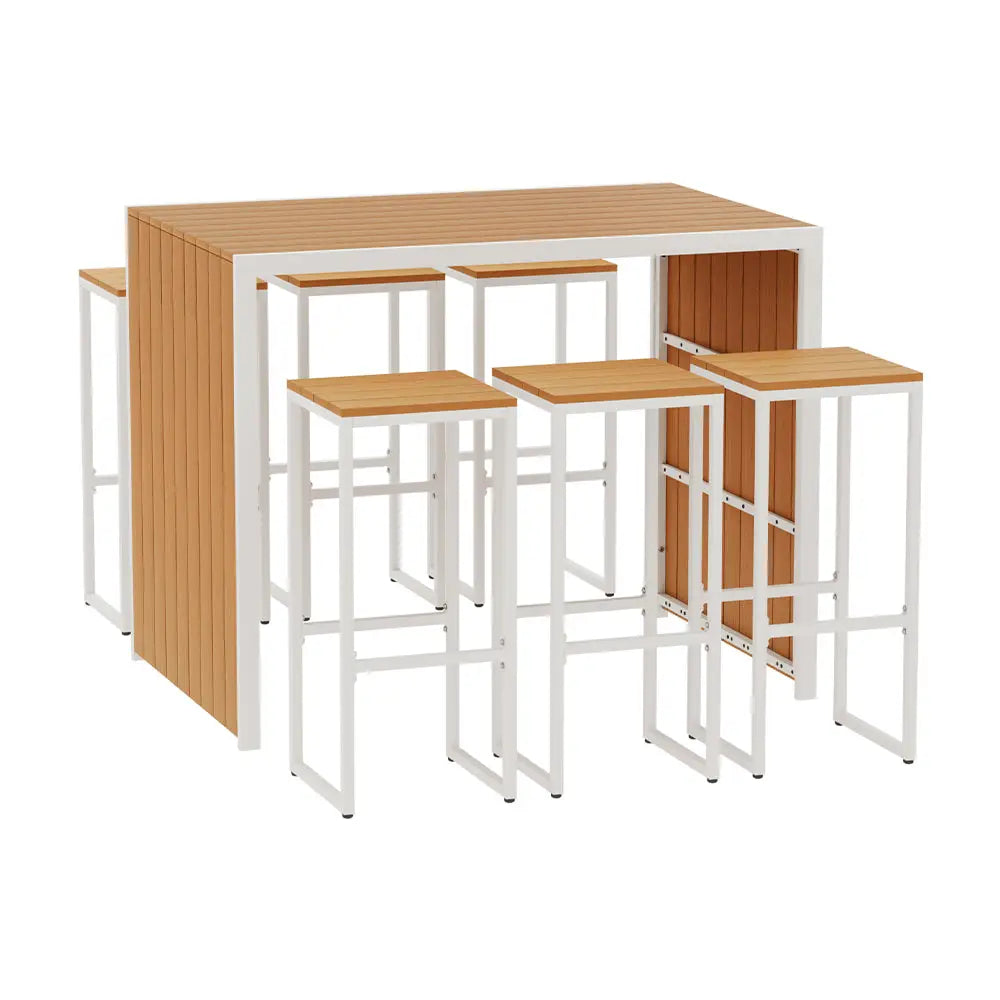 Gardeon 7-Piece Outdoor Bar Set Table Chairs Patio Bistro Set 6 Seater - Furniture > Outdoor