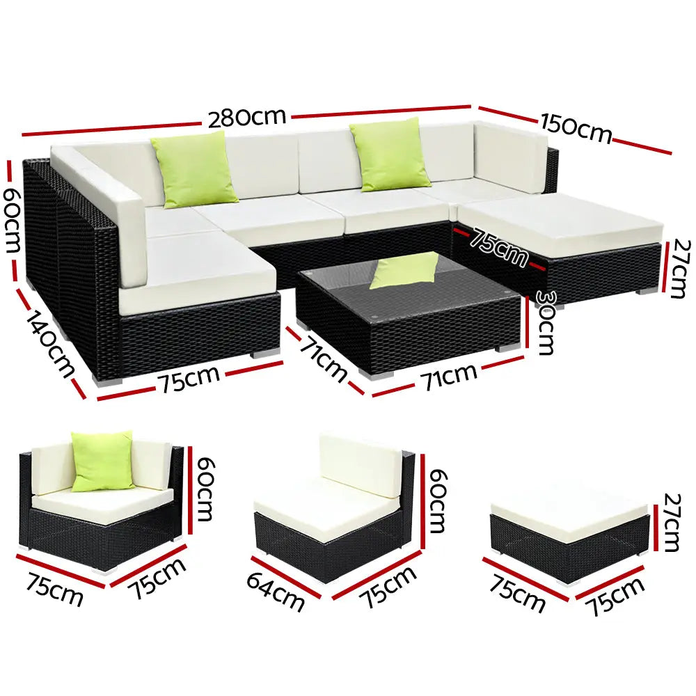 Gardeon 7-Piece Outdoor Sofa Set Wicker Couch Lounge Setting 6 Seater - Furniture > Outdoor