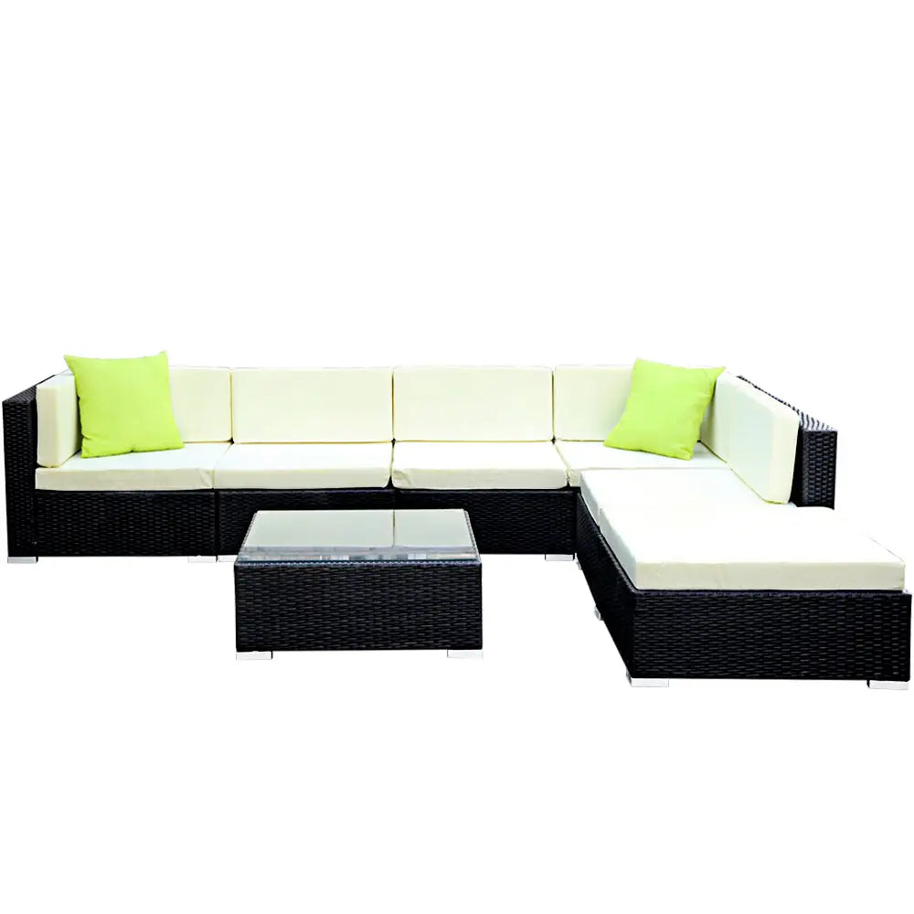Gardeon 7-Piece Outdoor Sofa Set Wicker Couch Lounge Setting 6 Seater - Furniture > Outdoor