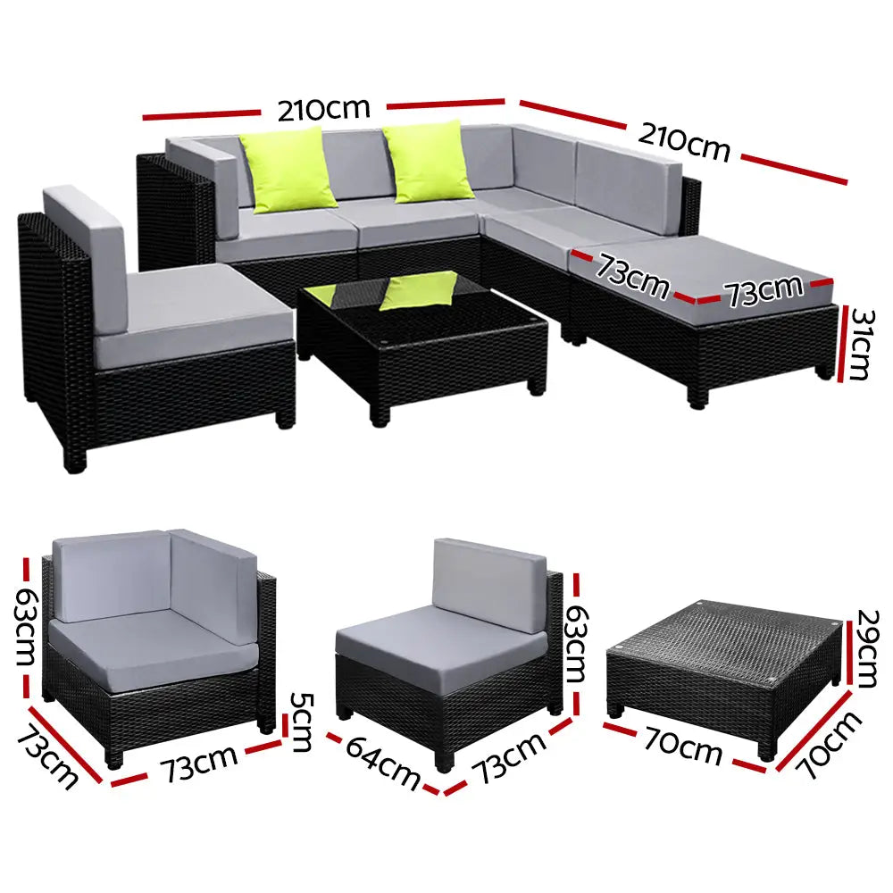 Gardeon 7-Piece Outdoor Sofa Set Wicker Couch Lounge Setting Seat Cover - Furniture > Outdoor