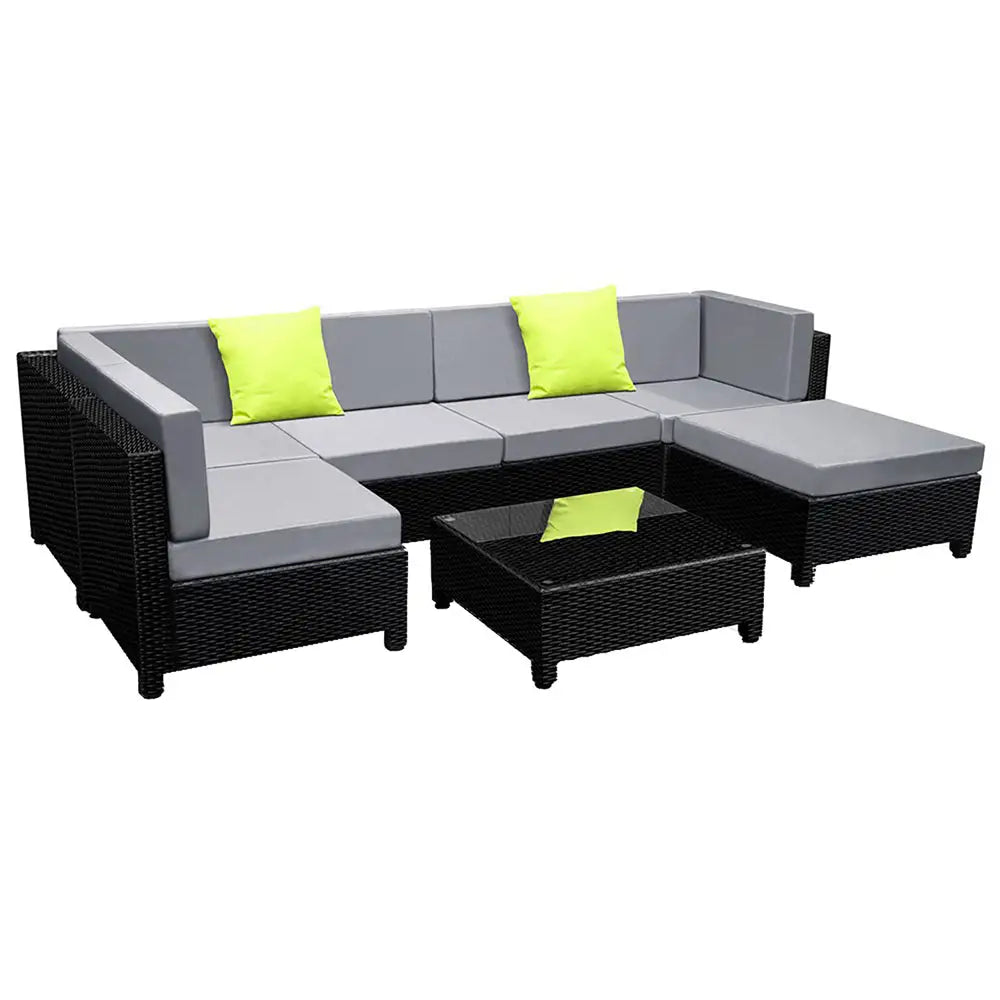 Gardeon 7-Piece Outdoor Sofa Set Wicker Couch Lounge Setting Seat Cover - Furniture > Outdoor