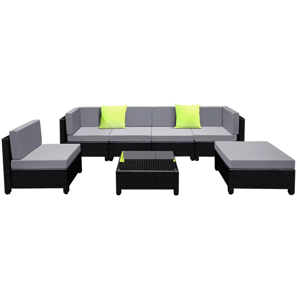 Gardeon 7-Piece Outdoor Sofa Set Wicker Couch Lounge Setting Seat Cover - Furniture > Outdoor