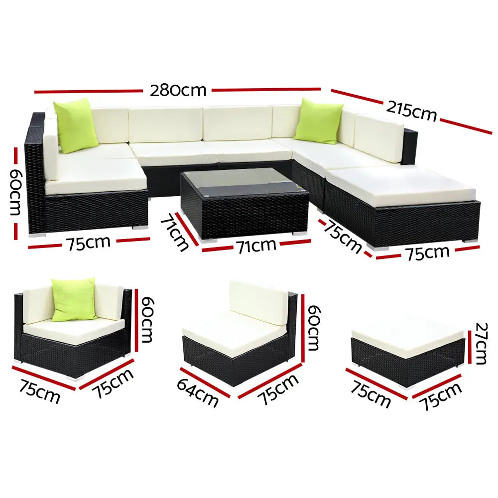 Gardeon 8-Piece Outdoor Sofa Set Wicker Couch Lounge Setting 7 Seater - Furniture > Outdoor