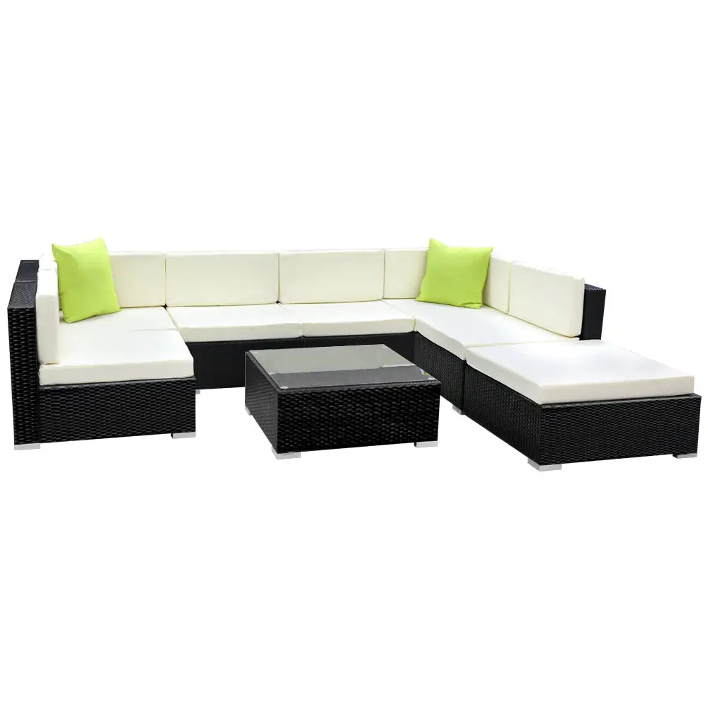 Gardeon 8-Piece Outdoor Sofa Set Wicker Couch Lounge Setting 7 Seater - Furniture > Outdoor