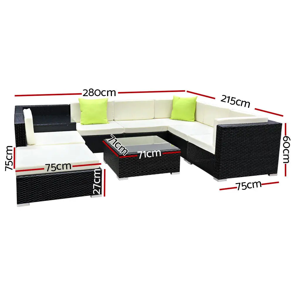 Gardeon 9-Piece Outdoor Sofa Set Wicker Couch Lounge Setting 7 Seater - Furniture > Outdoor