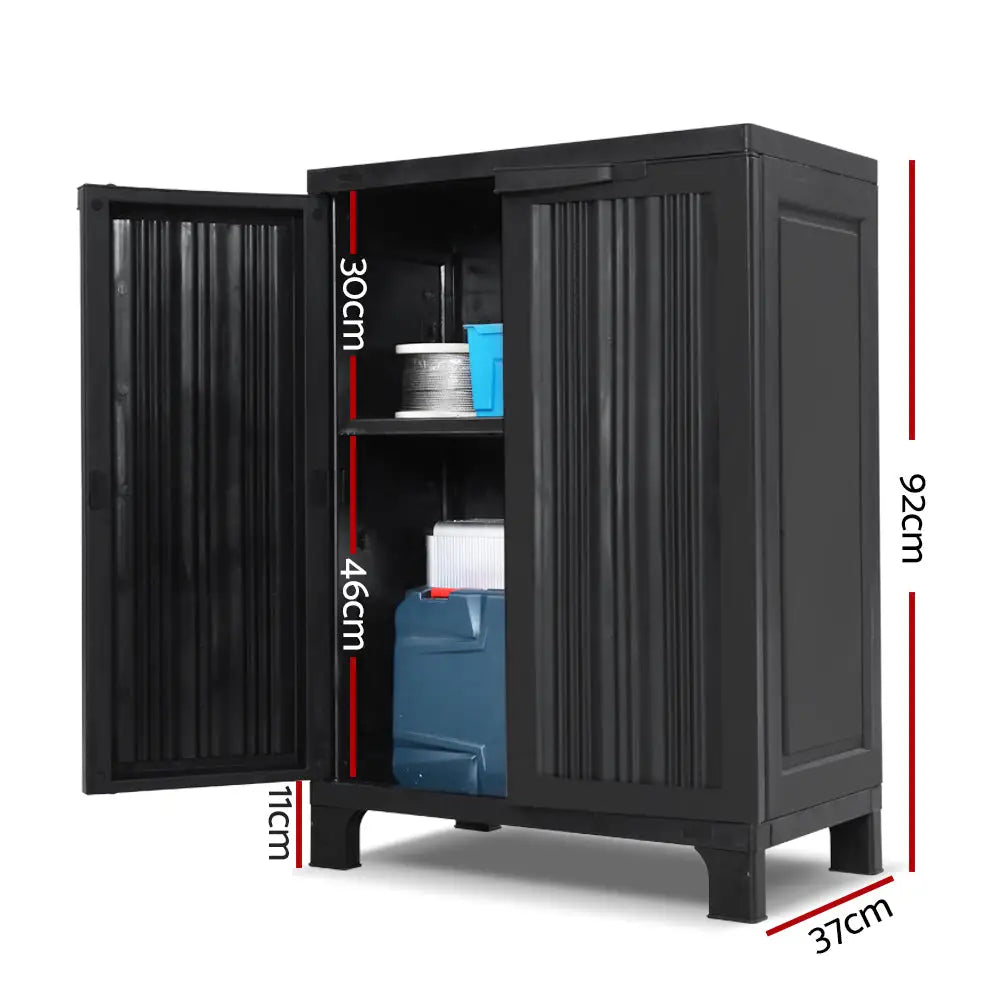 Gardeon 92cm Outdoor Storage Cabinet Box Lockable Cupboard Sheds Garage Adjustable Black - Home & Garden > Storage