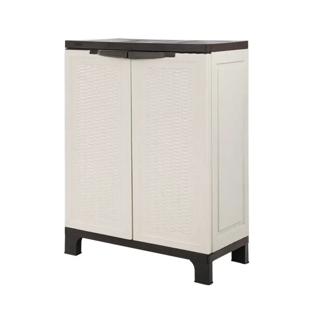 Gardeon 92cm Outdoor Storage Cabinet Box Lockable Cupboard Sheds Adjustable Rattan Beige - Home & Garden > Storage
