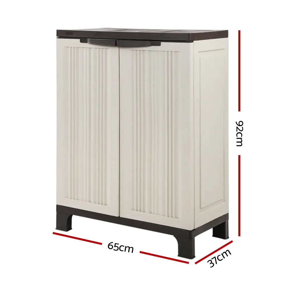 Gardeon 92cm Outdoor Storage Cabinet Box Lockable Cupboard Sheds Garage Adjustable Beige - Home & Garden > Storage