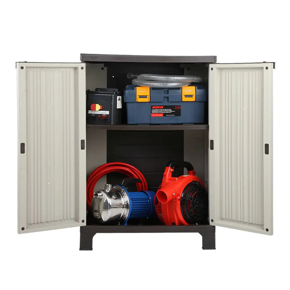Gardeon 92cm Outdoor Storage Cabinet Box Lockable Cupboard Sheds Garage Adjustable Beige - Home & Garden > Storage