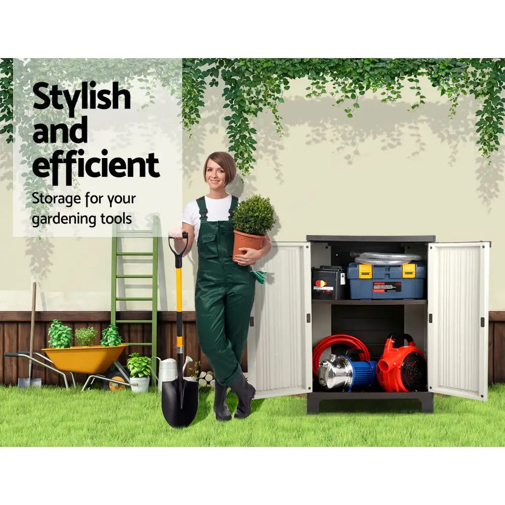 Gardeon 92cm Outdoor Storage Cabinet Box Lockable Cupboard Sheds Garage Adjustable Beige - Home & Garden > Storage