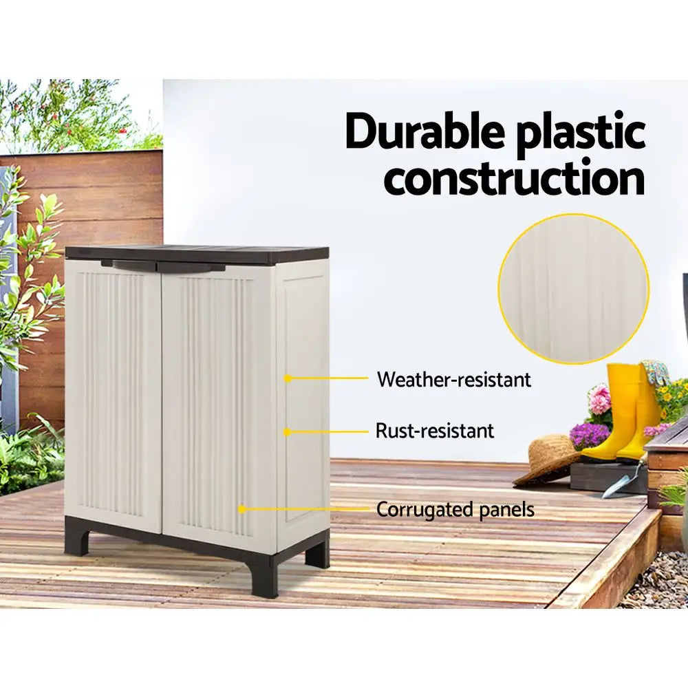 Gardeon 92cm Outdoor Storage Cabinet Box Lockable Cupboard Sheds Garage Adjustable Beige - Home & Garden > Storage
