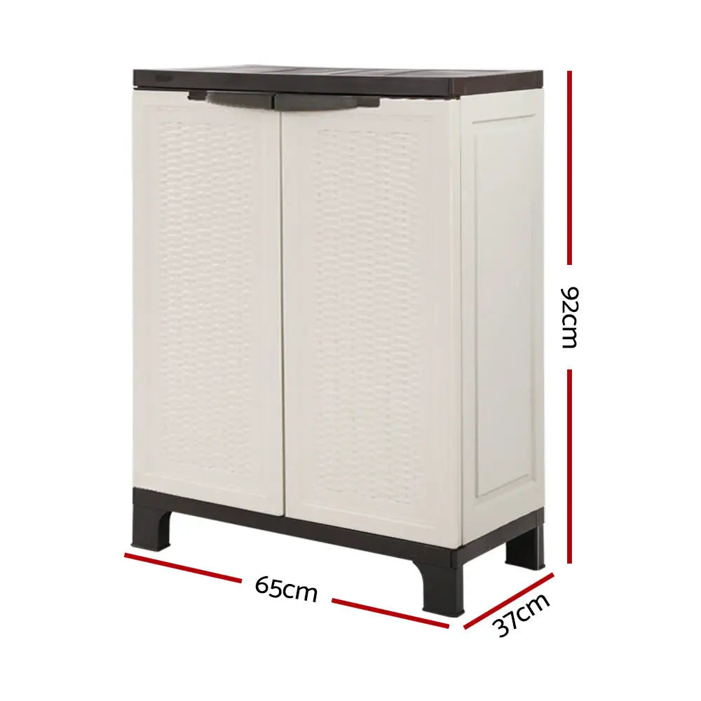 Gardeon 92cm Outdoor Storage Cabinet Box Lockable Cupboard Sheds Adjustable Rattan Beige - Home & Garden > Storage