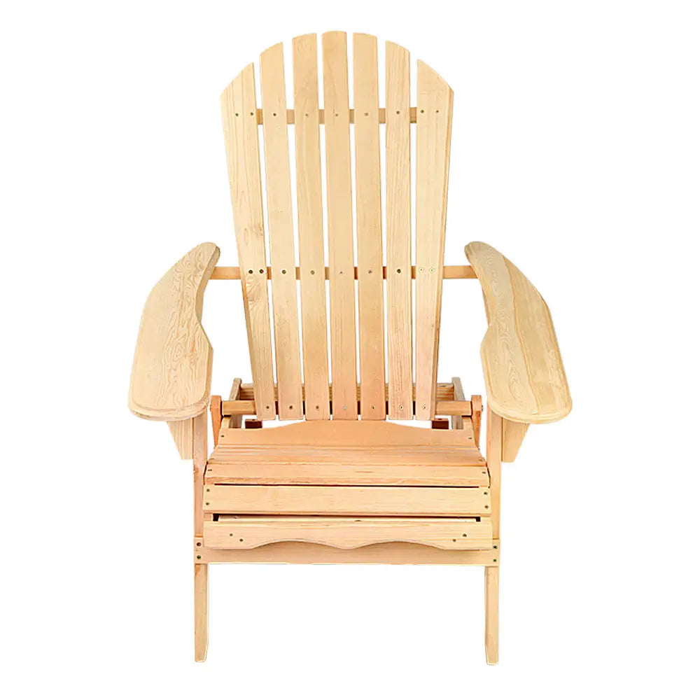 Gardeon Adirondack Outdoor Chairs Wooden Beach Chair Patio Furniture Garden Natural Set of 2 - Furniture > Outdoor >