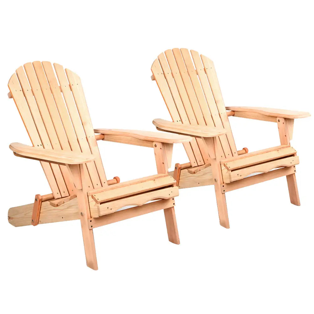 Gardeon Adirondack Outdoor Chairs Wooden Beach Chair Patio Furniture Garden Natural Set of 2 - Furniture > Outdoor >