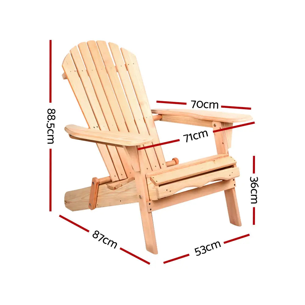 Gardeon Adirondack Outdoor Chairs Wooden Beach Chair Patio Furniture Garden Natural Set of 2 - Furniture > Outdoor >