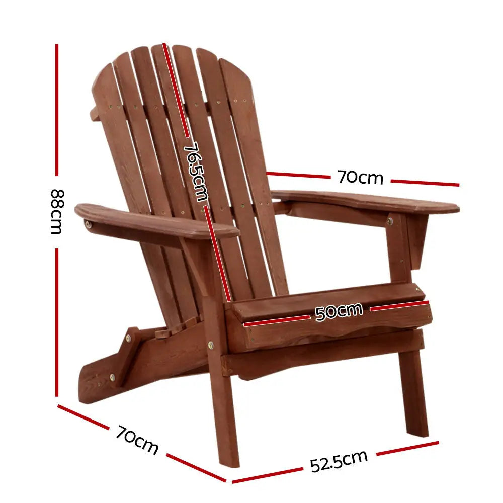 Gardeon Adirondack Outdoor Chairs Wooden Foldable Beach Chair Patio Furniture Brown - Furniture > Outdoor > Outdoor