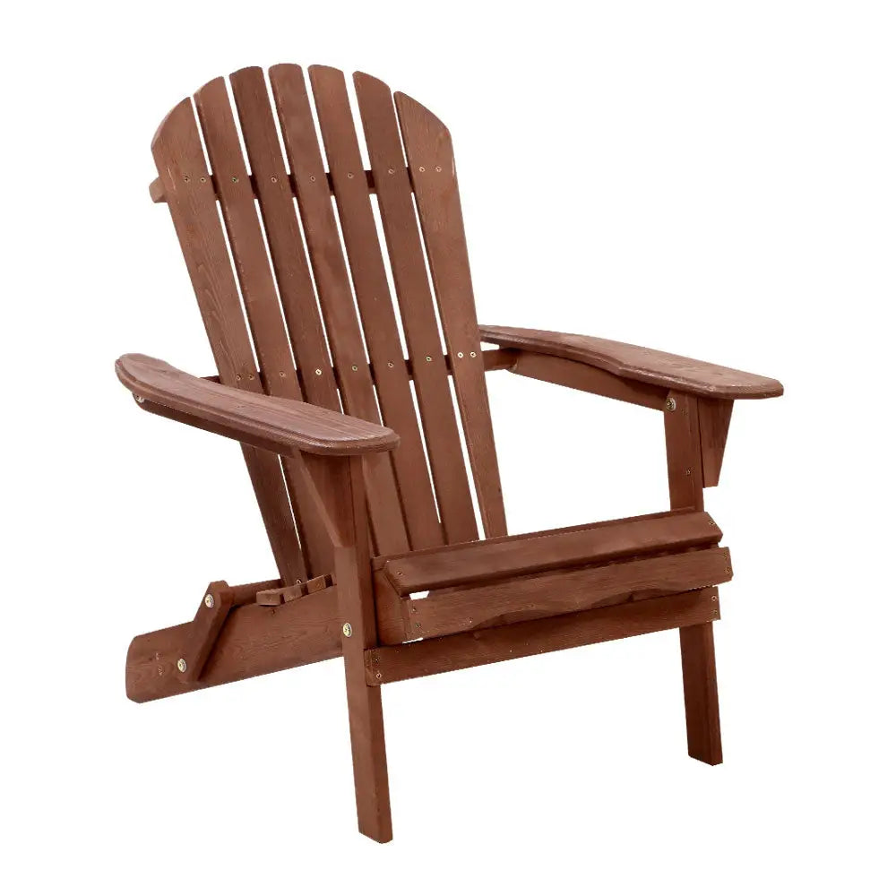 Gardeon Adirondack Outdoor Chairs Wooden Foldable Beach Chair Patio Furniture Brown - Furniture > Outdoor > Outdoor