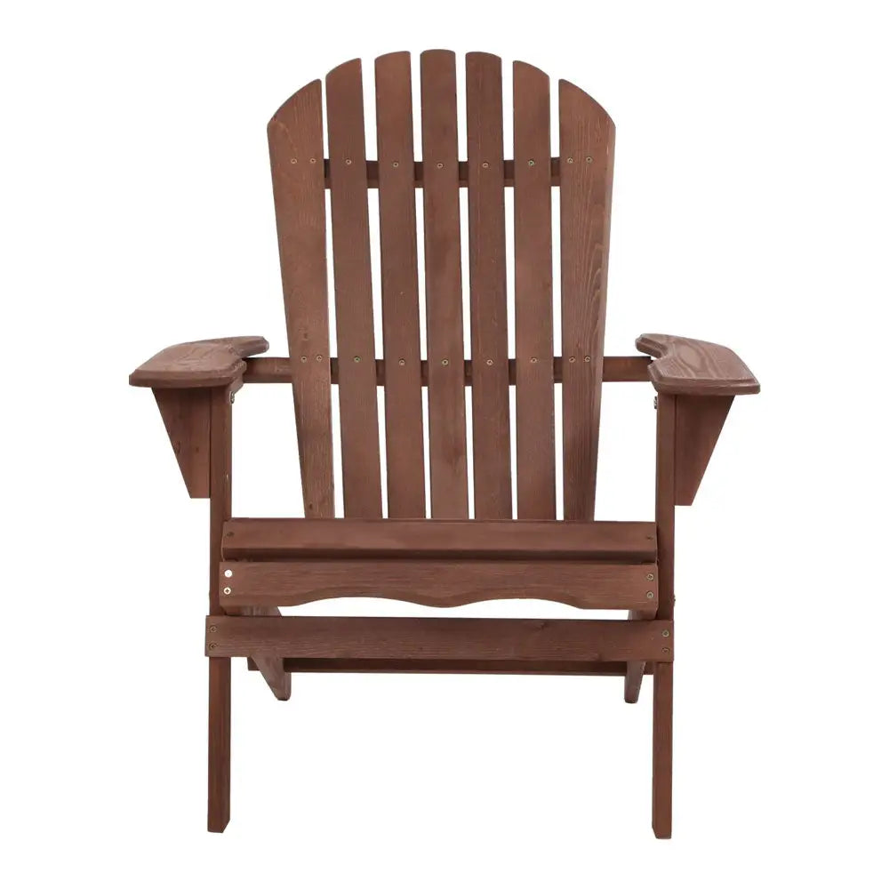 Gardeon Adirondack Outdoor Chairs Wooden Foldable Beach Chair Patio Furniture Brown - Furniture > Outdoor > Outdoor