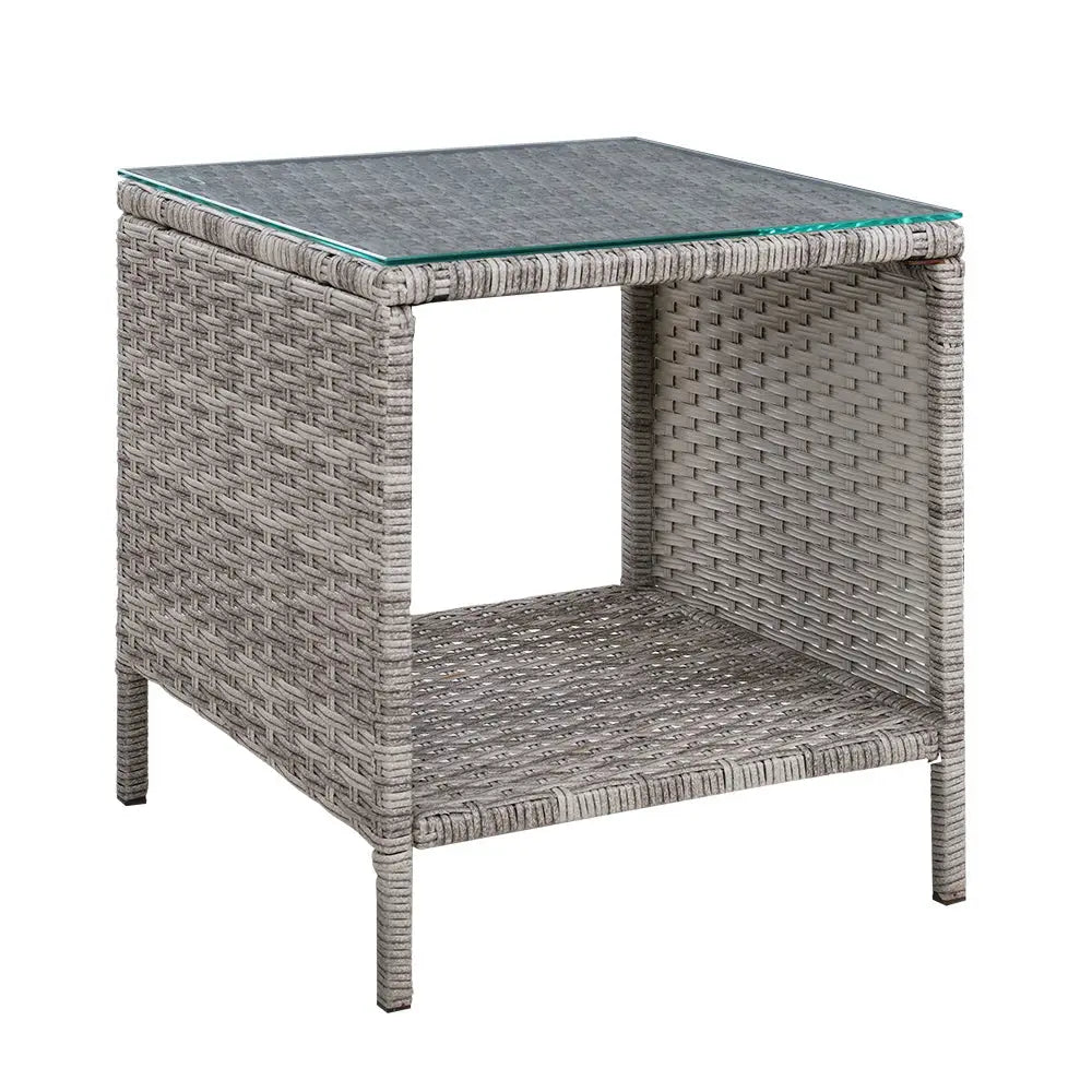 Gardeon Coffee Side Table Wicker Desk Rattan Outdoor Furniture Garden Grey - Furniture > Outdoor > Outdoor Chairs