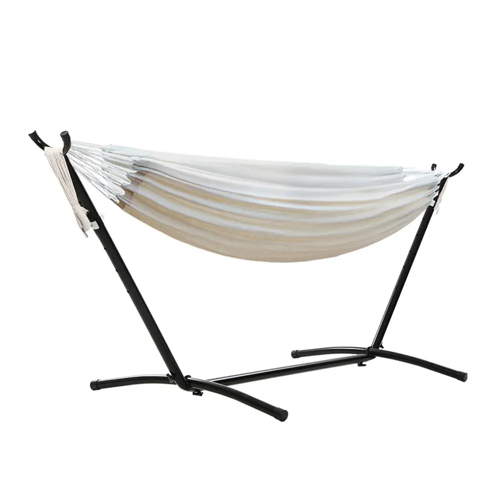 Gardeon Hammock Bed Camping Chair Outdoor Lounge Single Cotton with Stand - Home & Garden > Hammocks