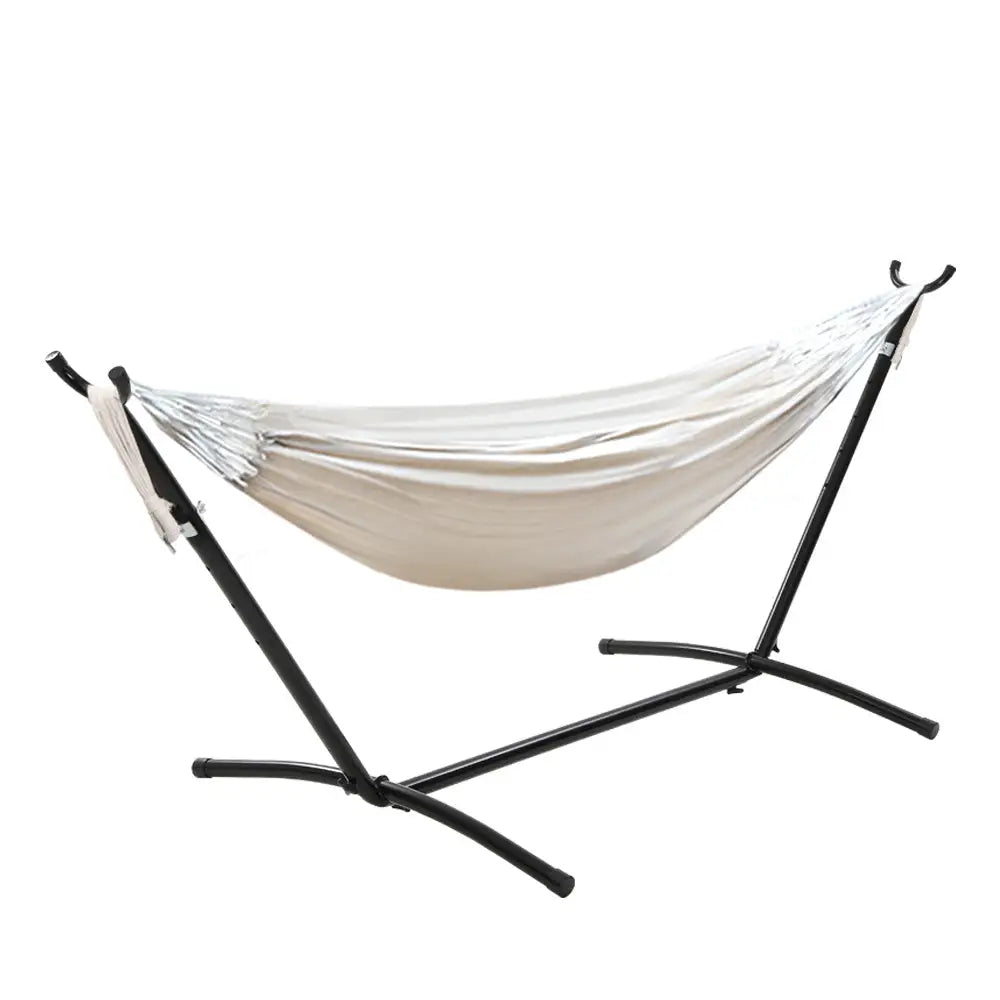 Gardeon Hammock Bed Camping Chair Outdoor Lounge Single Cotton with Stand - Home & Garden > Hammocks