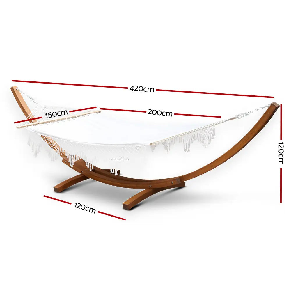 Gardeon Hammock Bed Outdoor Camping Garden Tassel Timber Hammock White - Home & Garden > Hammocks