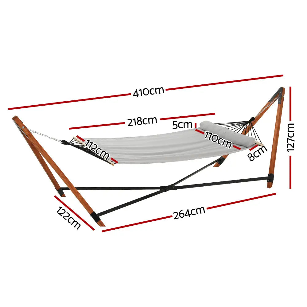 Gardeon Hammock Bed Outdoor Camping Timber Hammock with Stand Grey - Furniture > Outdoor