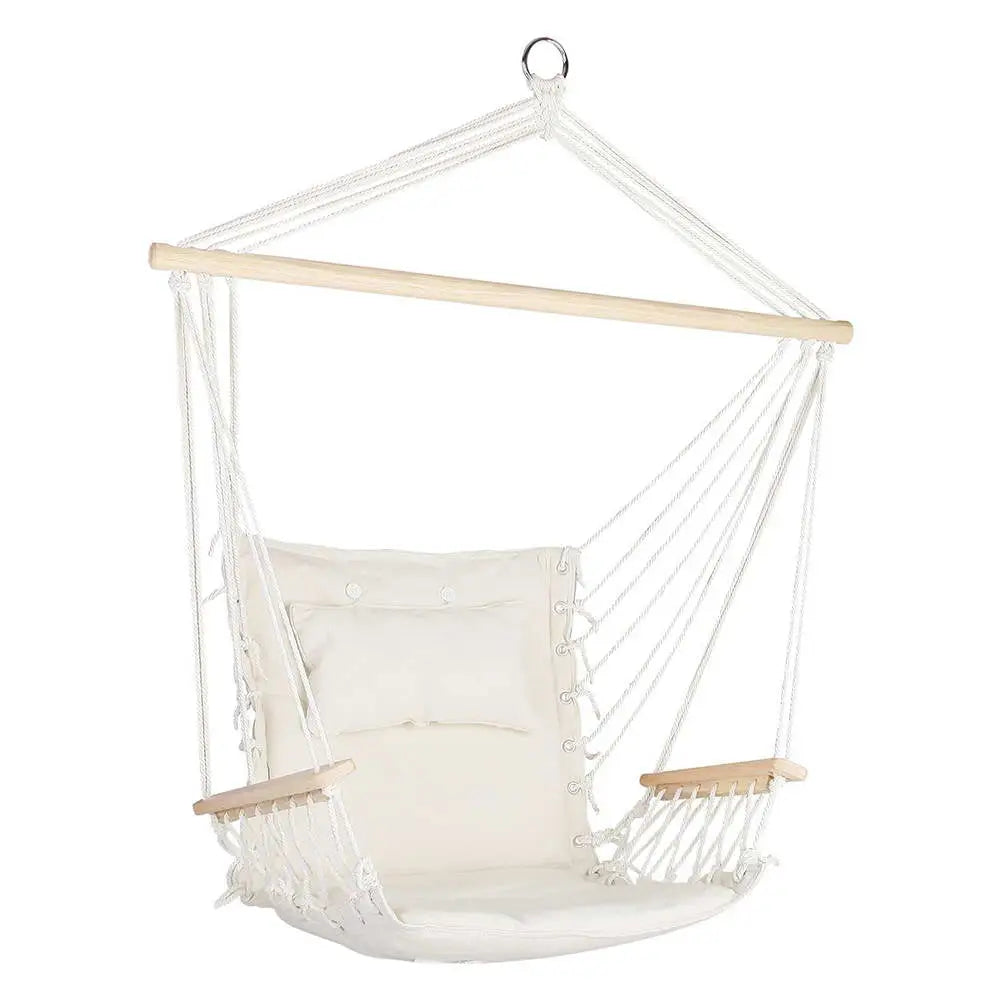 Gardeon Hammock Chair Hanging with Armrest Camping Hammocks Cream - Home & Garden > Hammocks