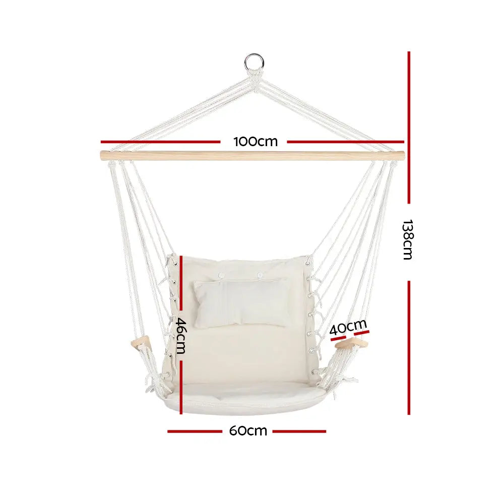 Gardeon Hammock Chair Hanging with Armrest Camping Hammocks Cream - Home & Garden > Hammocks