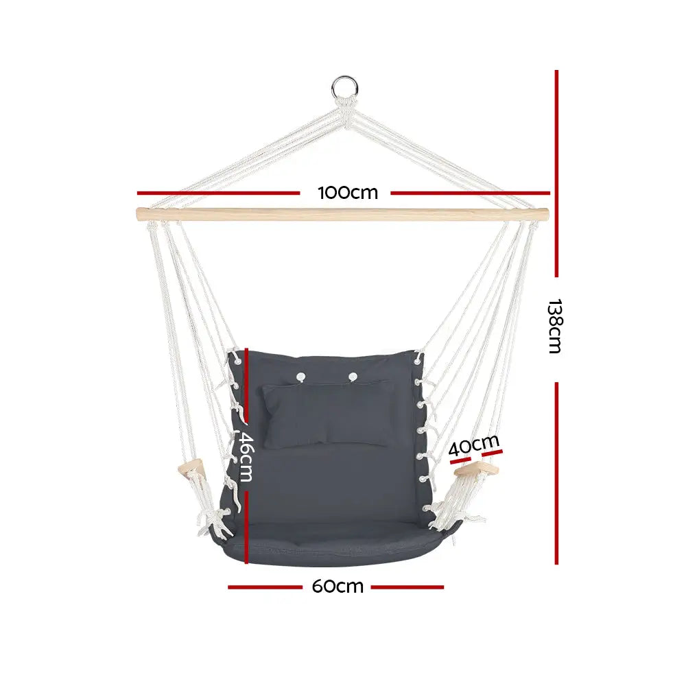 Gardeon Hammock Chair Hanging with Armrest Camping Hammocks Grey - Home & Garden > Hammocks