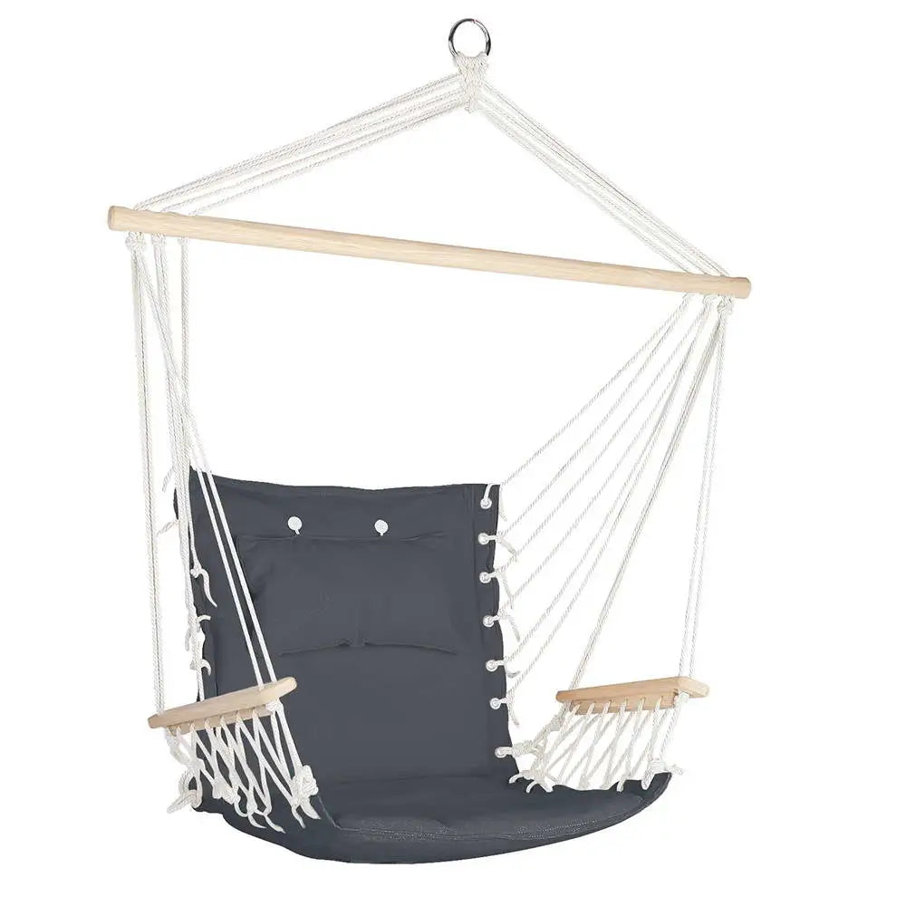 Gardeon Hammock Chair Hanging with Armrest Camping Hammocks Grey - Home & Garden > Hammocks