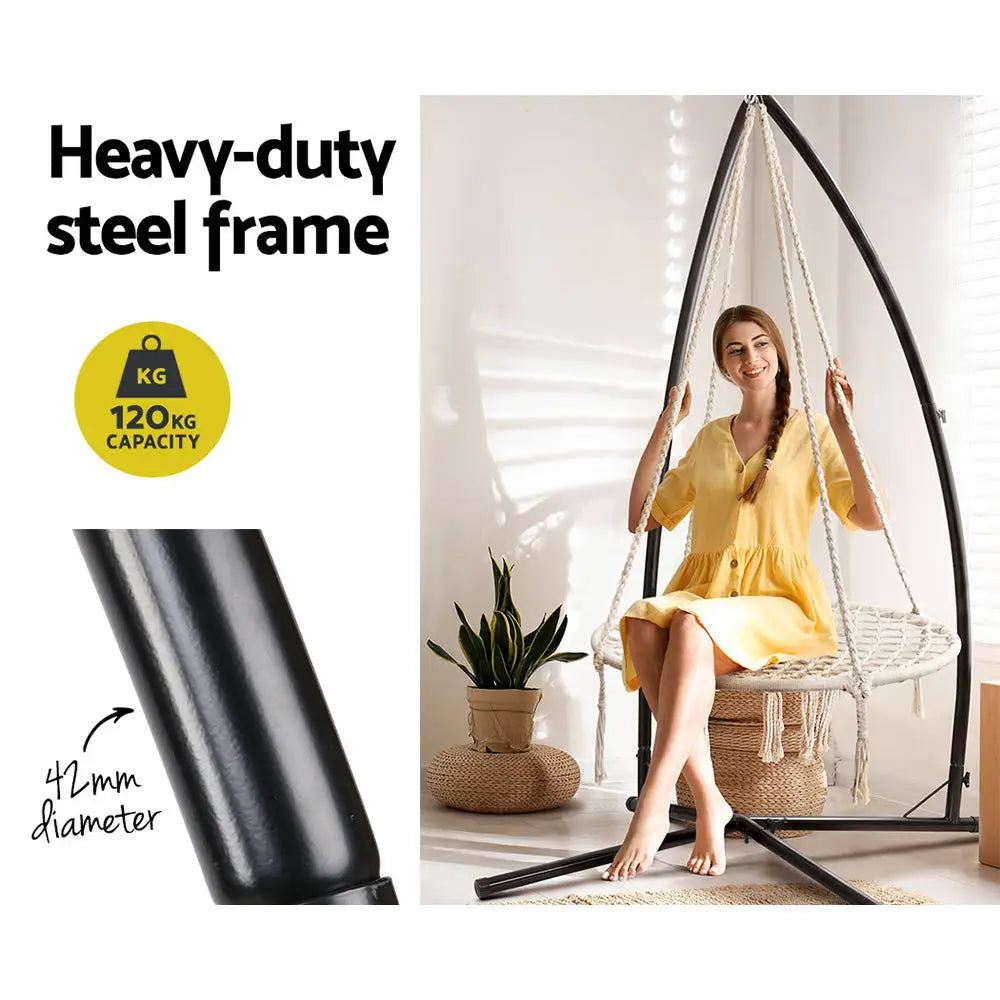Gardeon Hammock Chair Nest Web Outdoor Swing with Steel Stand 100cm - Furniture > Outdoor