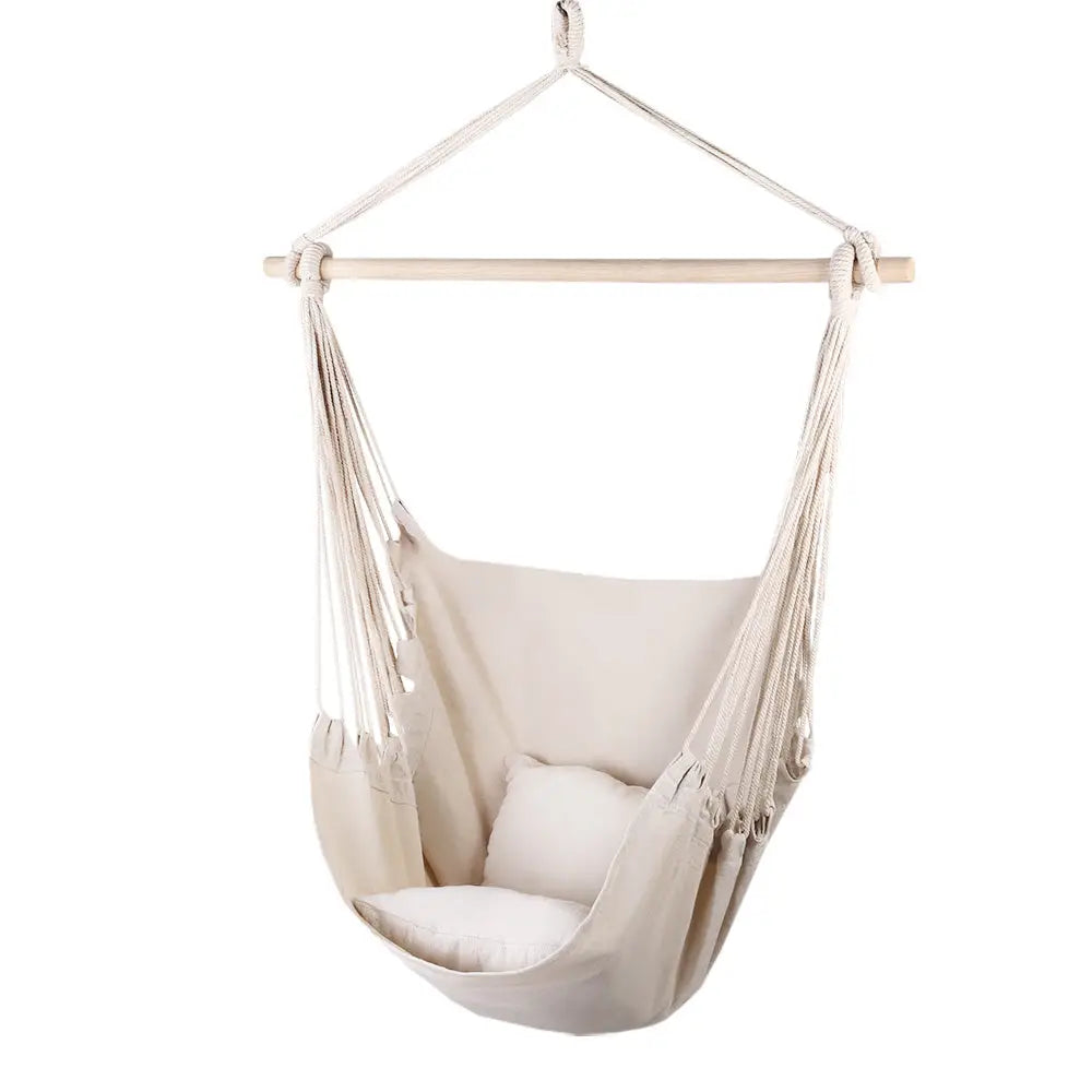 Gardeon Hammock Chair Outdoor Camping Hanging Hammocks Cushion Pillow Cream - Home & Garden > Hammocks