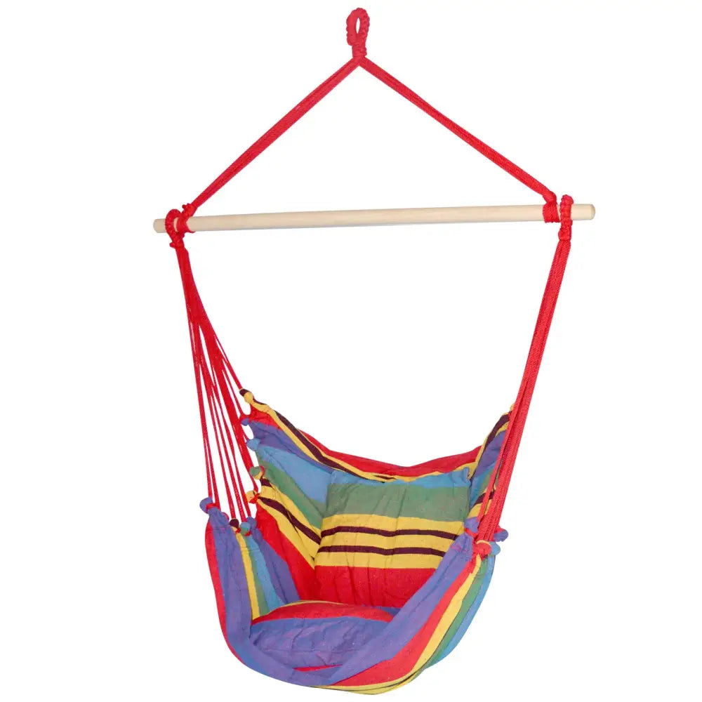 Gardeon Hammock Chair Outdoor Camping Hanging Hammocks Cushion Pillow Rainbow - Home & Garden > Hammocks